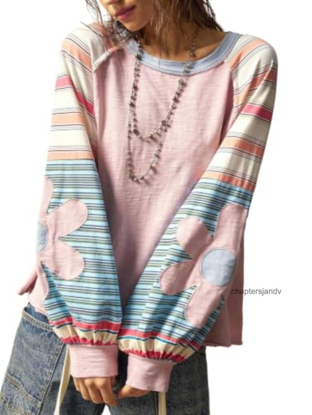 Oversized Floral Crewneck Sweatshirt Boho Long Sleeve Pullover Top